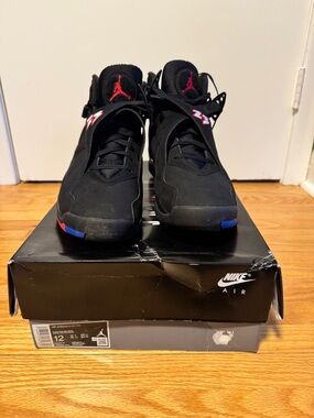 Jordan Retro Black Sneakers with Red and Blue Accents